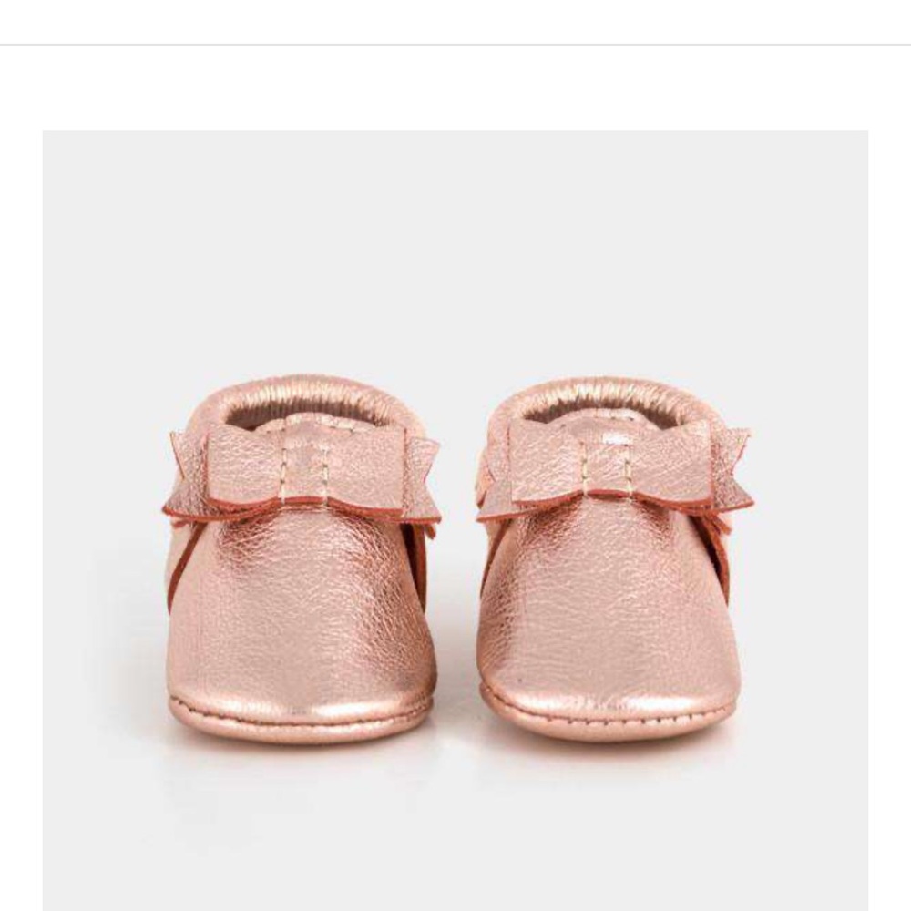 Freshly picked rose gold baby moccasins